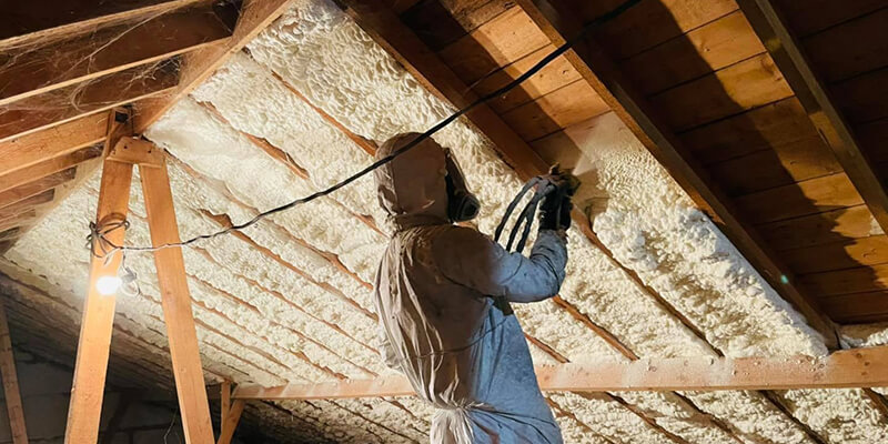 Specialist removing spray foam from a loft roof